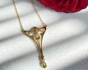 Art Nouveau chain, Art Nouveau chain 925 silver, gold-plated in yellow gold or rose gold, Art Nouveau necklace with peridot gemstones