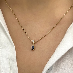 Fine 585 gold chain, 750 yellow gold, sapphire, diamond, minimal necklace, gift, wedding