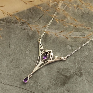 Außergewöhnliche Jugendstil Kette 925 Silber, Art Nouveau Collier Amethyst, Antikes Schmuck Collier Opal Silber vergoldet