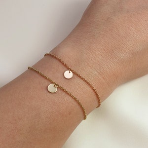 Plate bracelet real gold 585 rose gold delicate bracelet with plate thin minimalist coin handmade gift