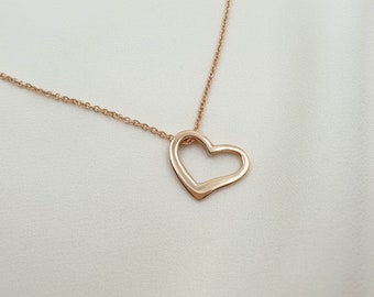 romantische Herzkette, 925 Sterling Silber Halskette, Rose vergoldet mit Herzanhänger, zarte Rosegoldkette