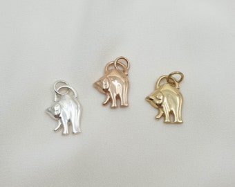 Katzenanhänger, Kettenanhänger, 925 Sterling Silber, Gelbgold oder Rosegold vergoldet,  Anhänger kleine Katze für Gliederkette