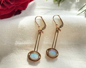 Art Nouveau earrings opal gemstone, earring 925 sterling silver, yellow gold or rose gold plated, ear hook, vintage earring