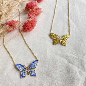 Butterfly chain enamel yellow or blue 925 sterling silver gold-plated zirconia Art Nouveau chain extraordinary