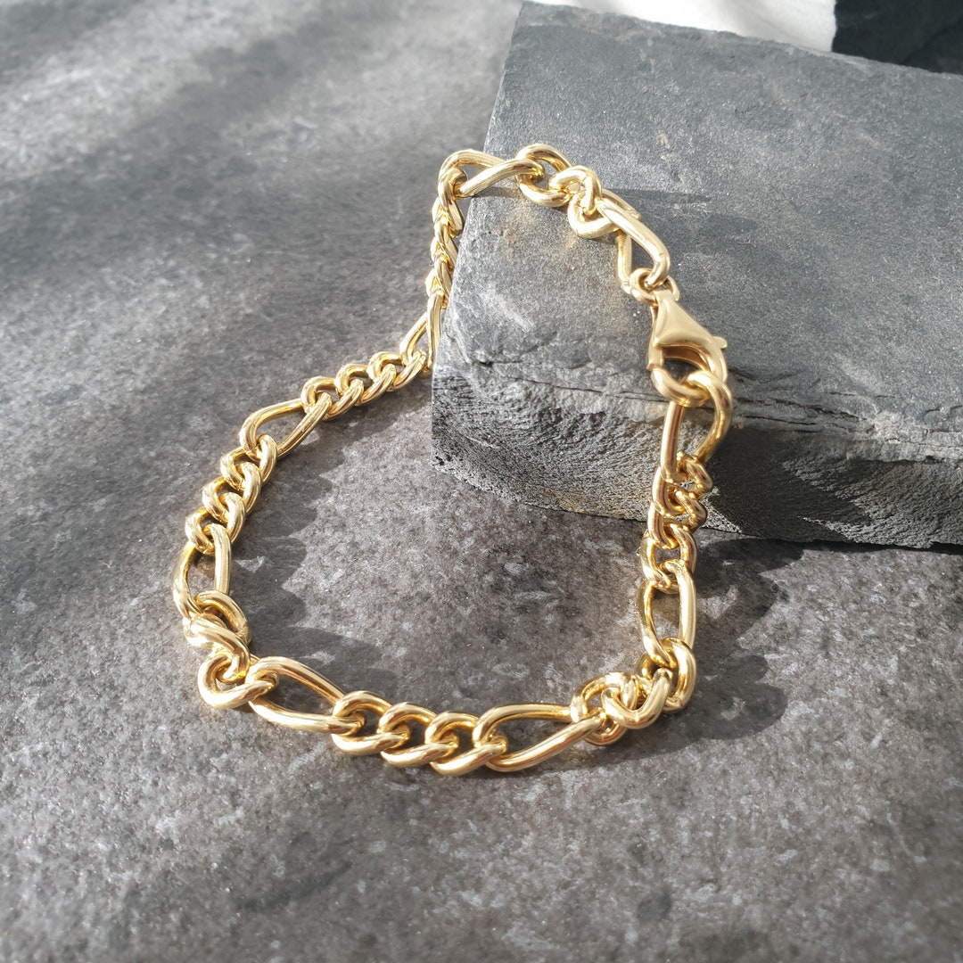 Buy Figaro Link Bracelet Mm Wide, 925 Sterling Silver Solid, Silver,  Yellow Gold or Rose Gold Plated Online in India