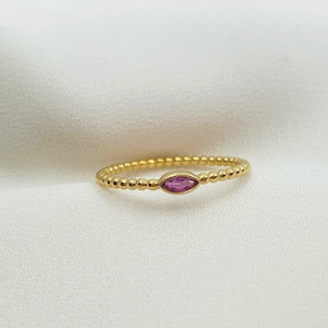 Ball ring - bead ring - ruby gemstone - 585 yellow gold - 14 carat - stacking ring - modern - solid