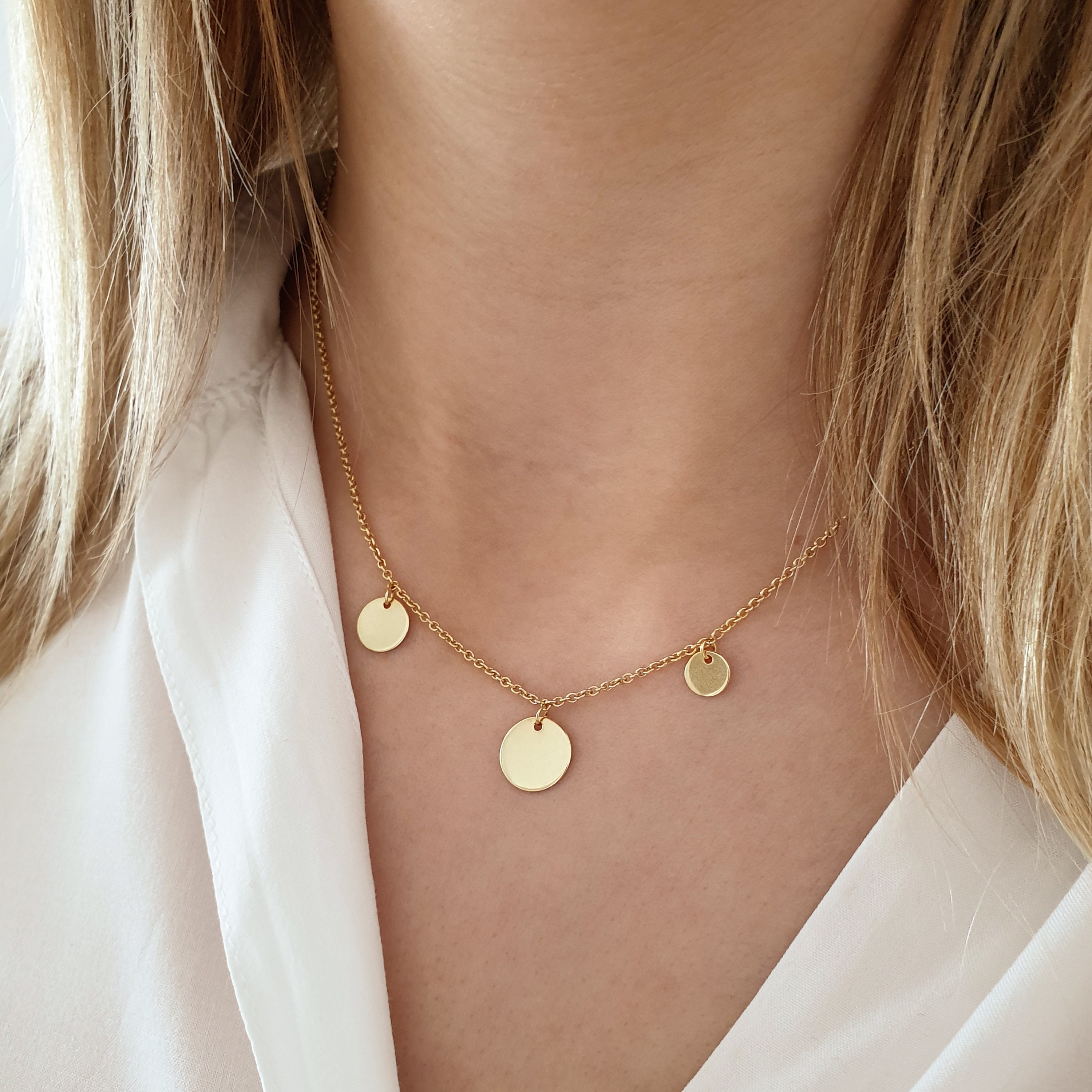Plate Chain, Special Necklace With Three Plate Pendants, 585 Yellow Gold, 14 Kt Delicate Gold Chain, Coin Chain, 3 Plates - Etsy Plate Chain, Special Necklace With Three Plate Pendants, 585 Yellow Gold, 14 Kt Delicate Gold Chain, Coin Chain, 3 Plates - Etsy