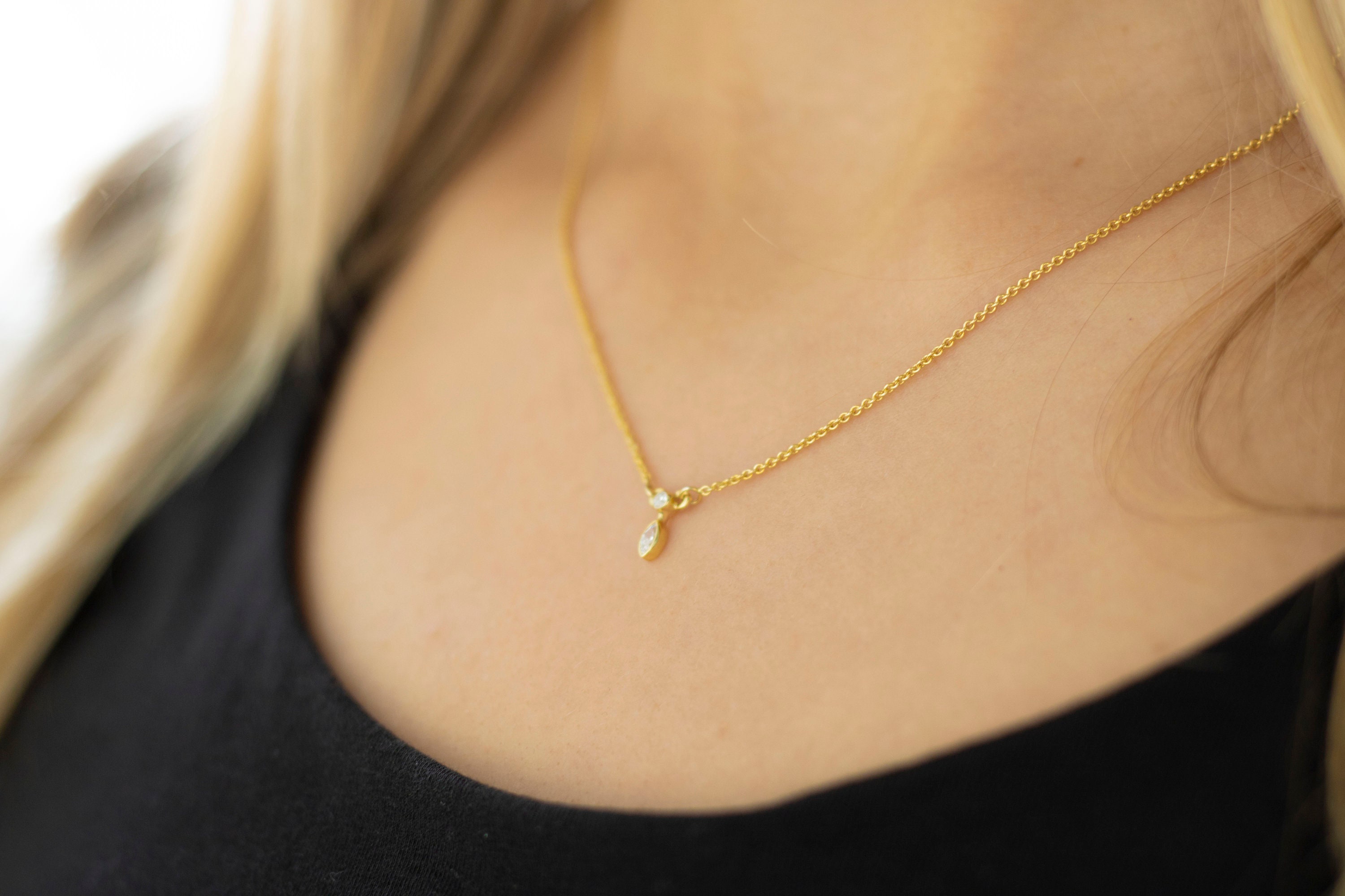 Collier En Or Jaune 18 Carats Avec Diamants (0,14 Ct) - Chaîne Boule, Occasion, Italie