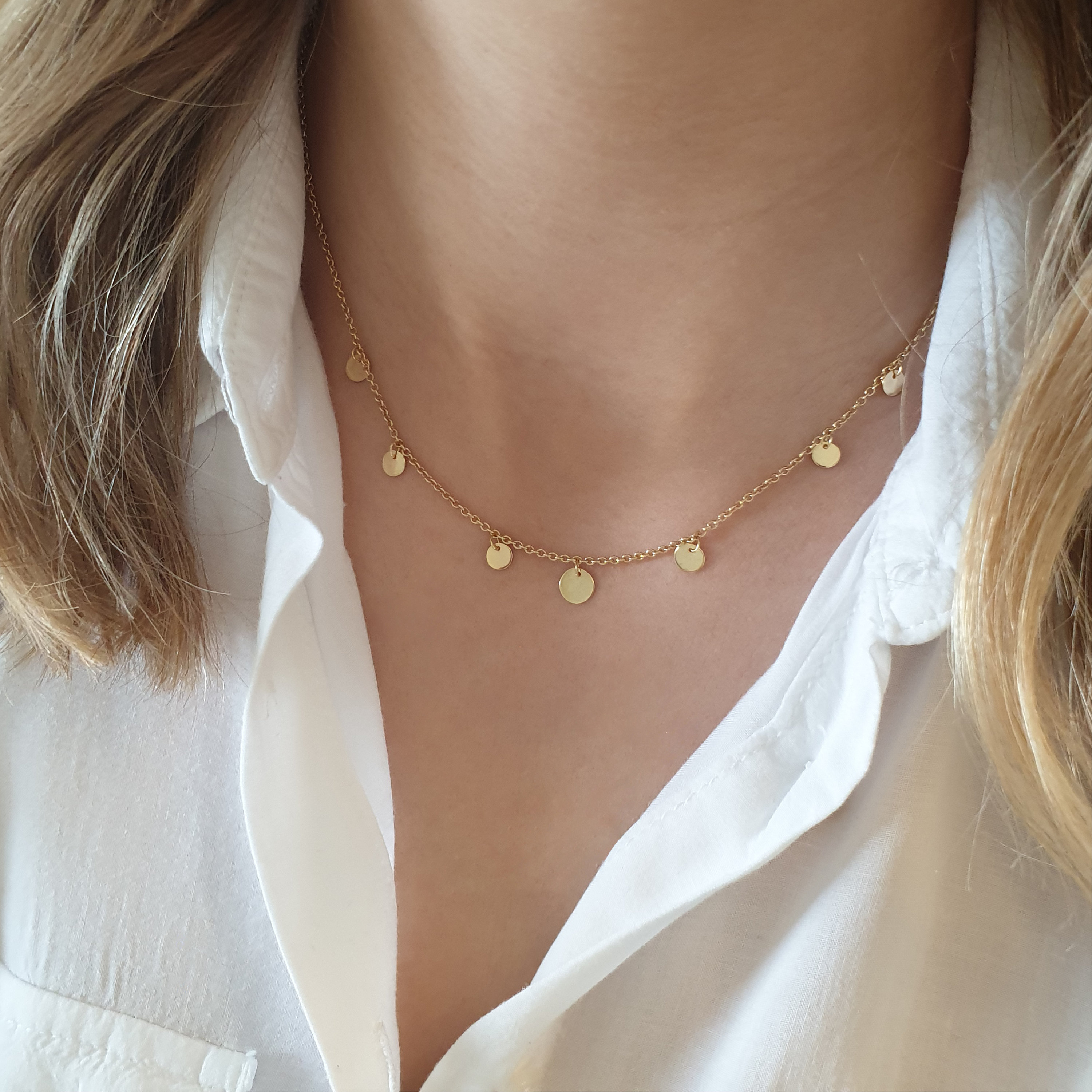 Plate Chain, 585 Yellow Gold Necklace With Plate Pendant, 14