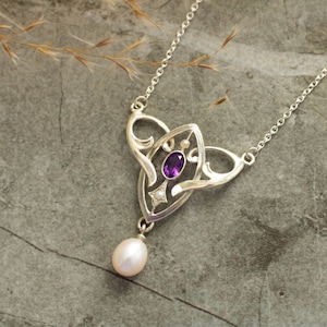 Exceptional Art Nouveau necklace 925 silver, necklace amethyst half pearls freshwater pearl, antique jewelry necklace, opal jewelry