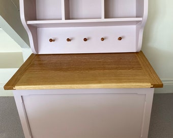 Oak Top Hallway Storage Chest with Coat Hooks and Cubbies