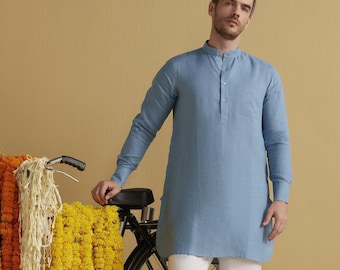 Knappe hoge linnen Kurta - 100% puur linnen Kurta voor mannen