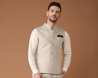 Vintage Men's Linen Nehru Jacket - 100% Linen Jacket - Modi Jacket - Linen Jacket for Men