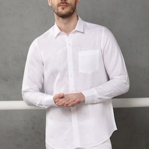 Extended Collar Linen Shirt - Linen Shirt For Men - 100% Pure Linen Shirt