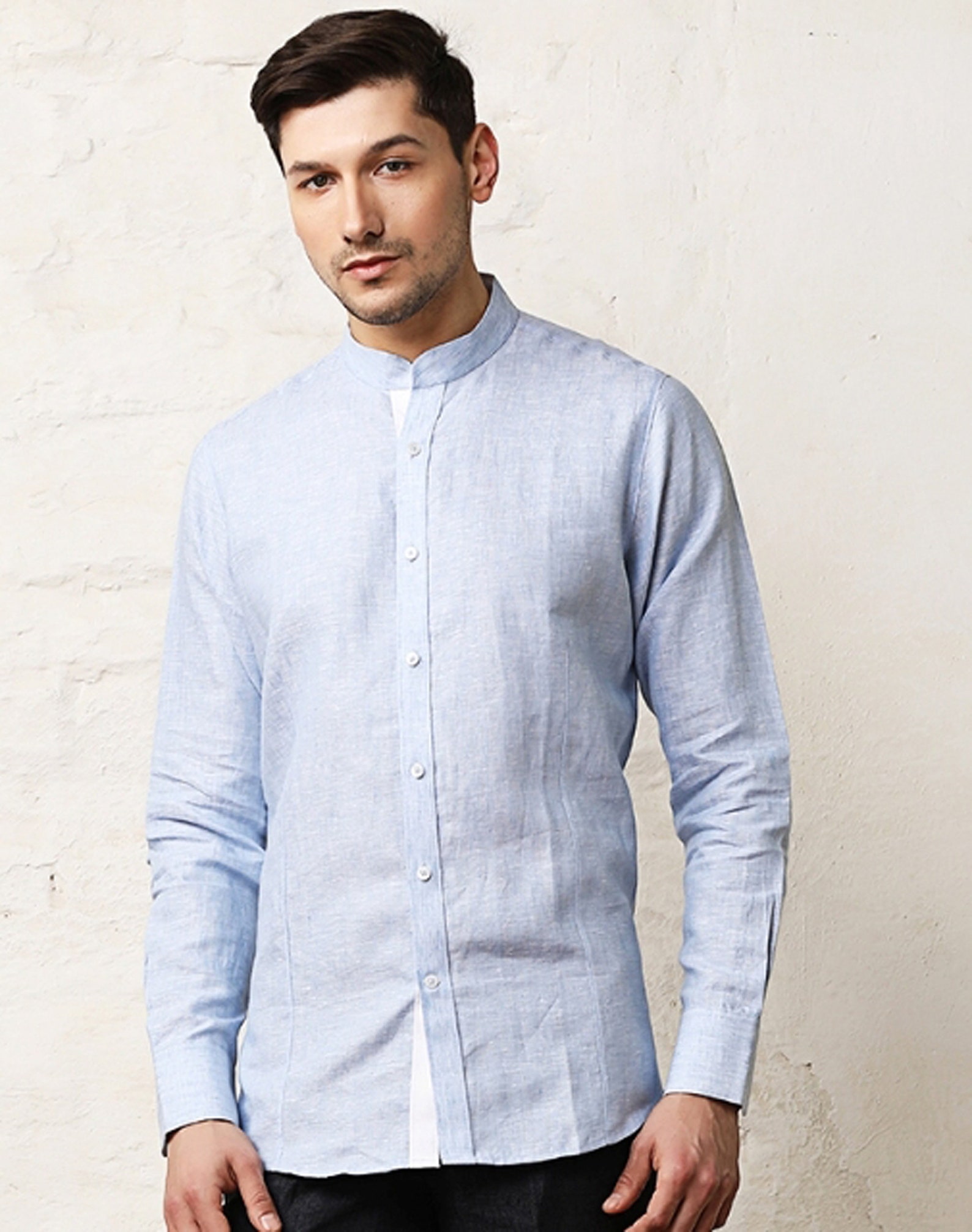 Mandarin Collar Linen Shirt | Etsy