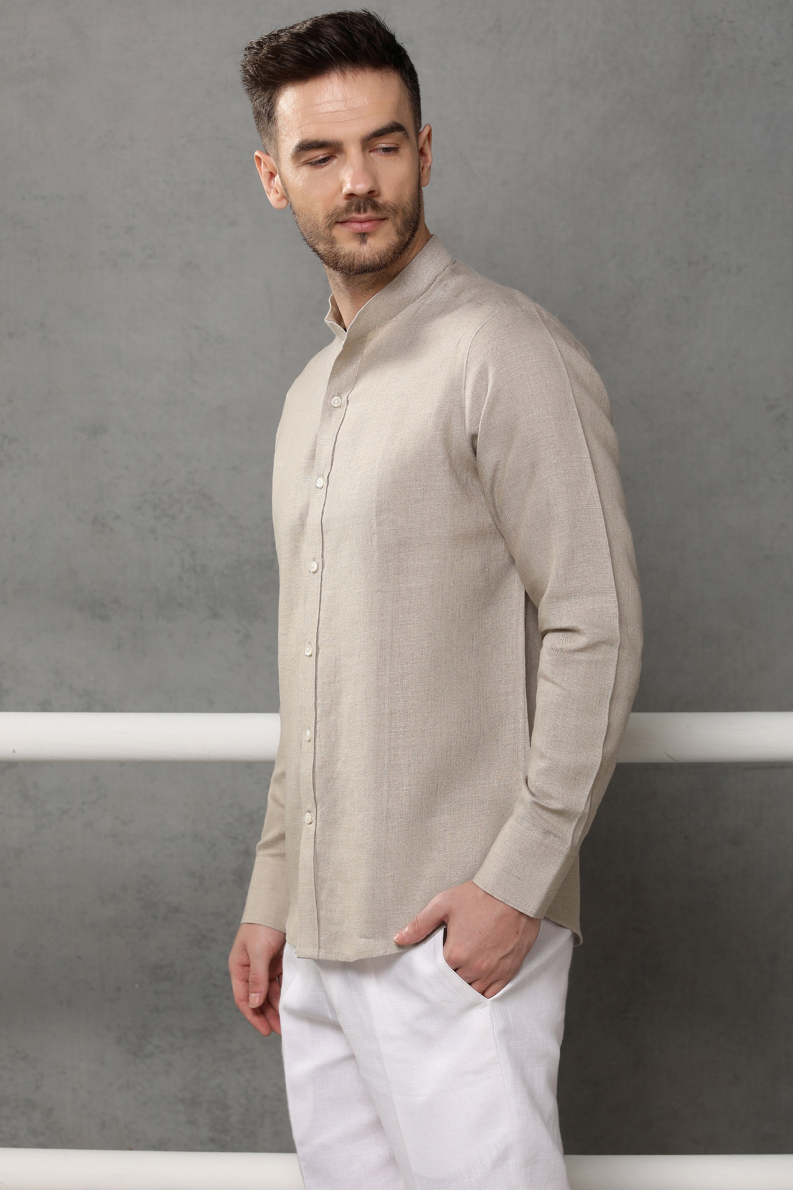 Mandarin Collar Linen Shirt Linen Shirt for Men 100 Pure Linen Shirt