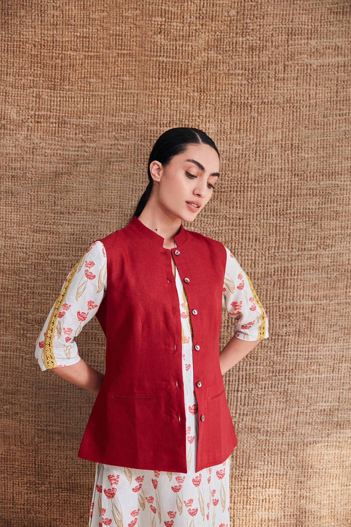 The Nifty Maroon Linen Nehru Jacket