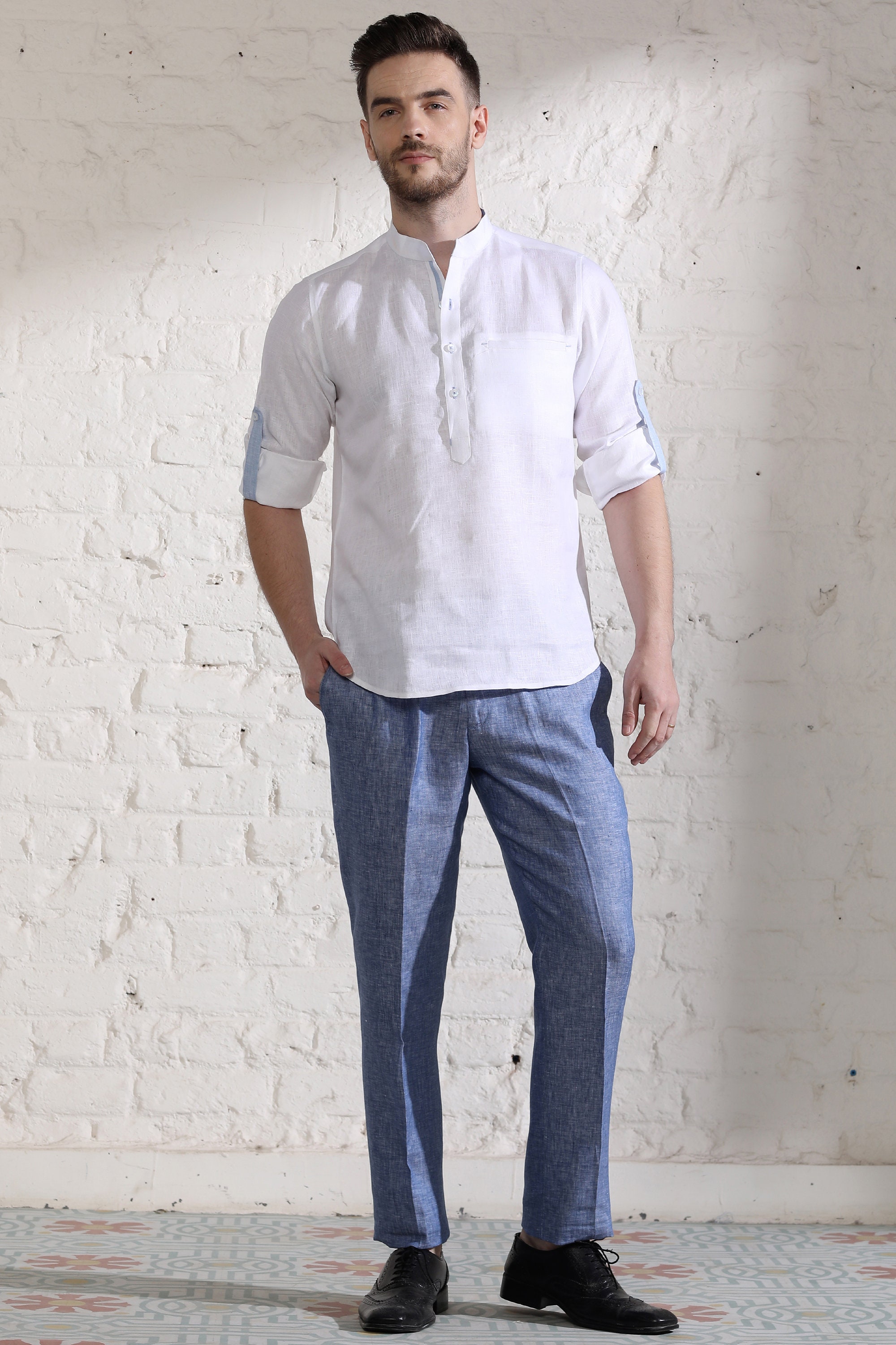 Shiny Short Linen Kurta Linen Kurta for Men 100 Pure Linen Etsy