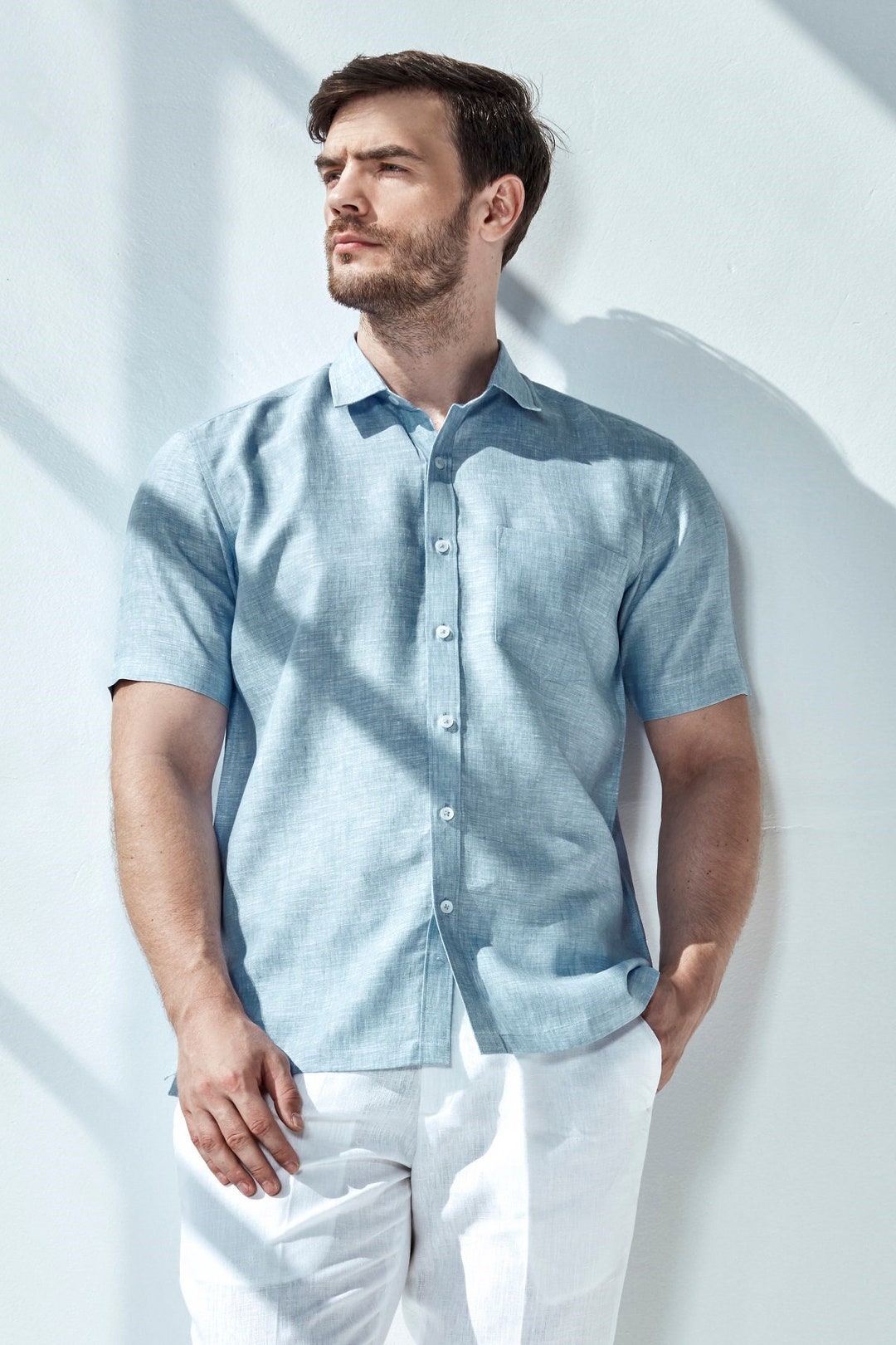 Classic Short Sleeve Linen Shirt - Collared Linen Shirt - Etsy