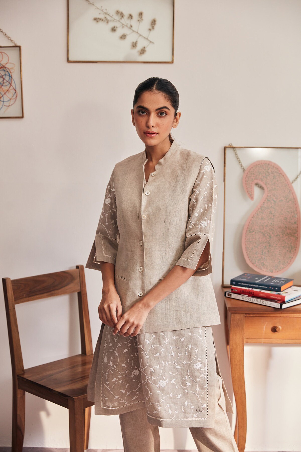 The Nifty Atlantic Blue Linen Nehru Jacket