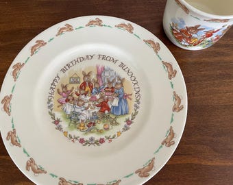 Happy Birthday from Bunnykins Child’s Plate and Mug by Royal Doulton