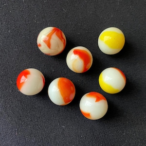 Orange Yellow and White Swirled Uranium Glass Marbles Set of 7