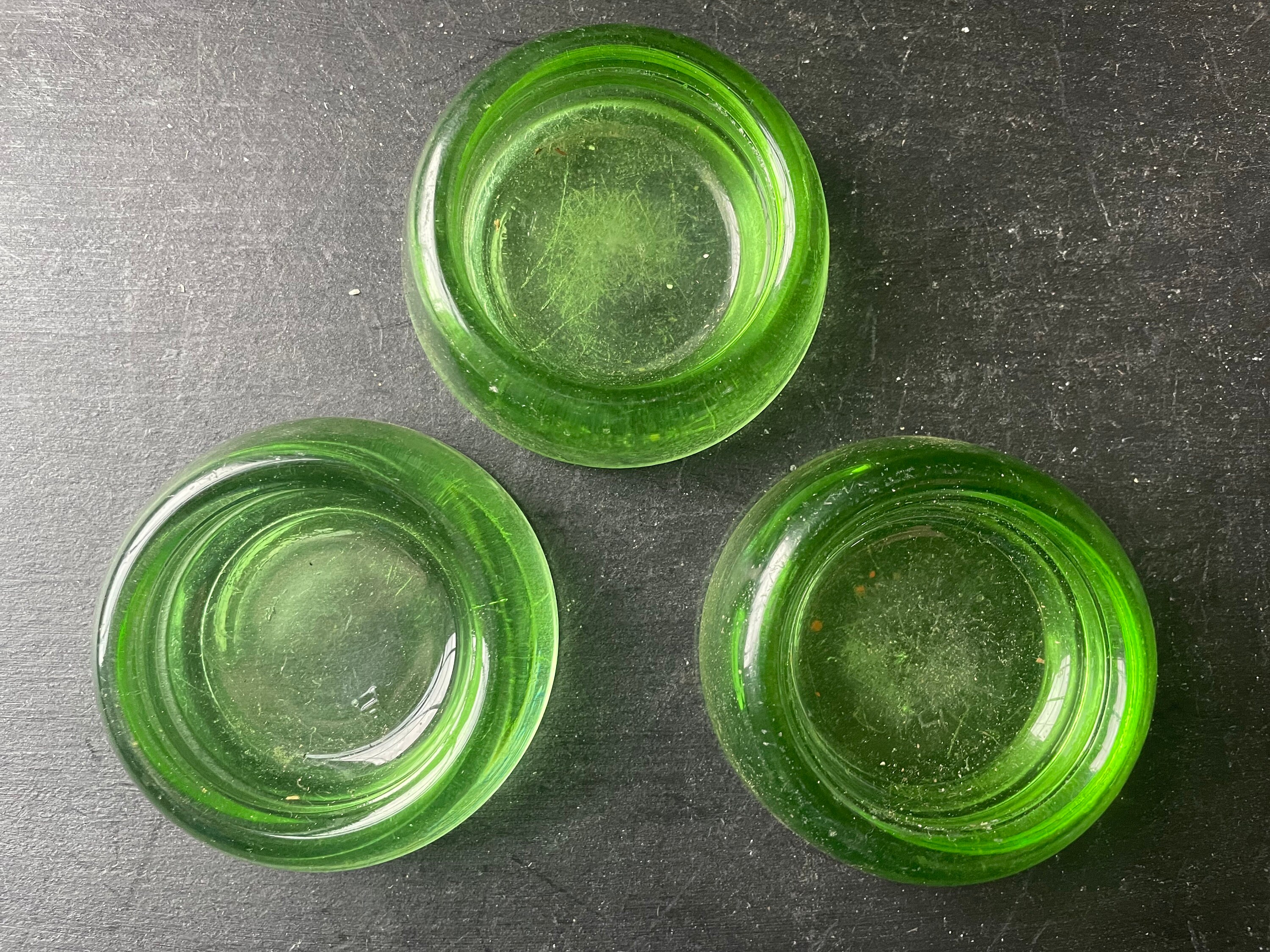Set If 3 Hazel Atlas Green Glass Furniture Coasters Etsy