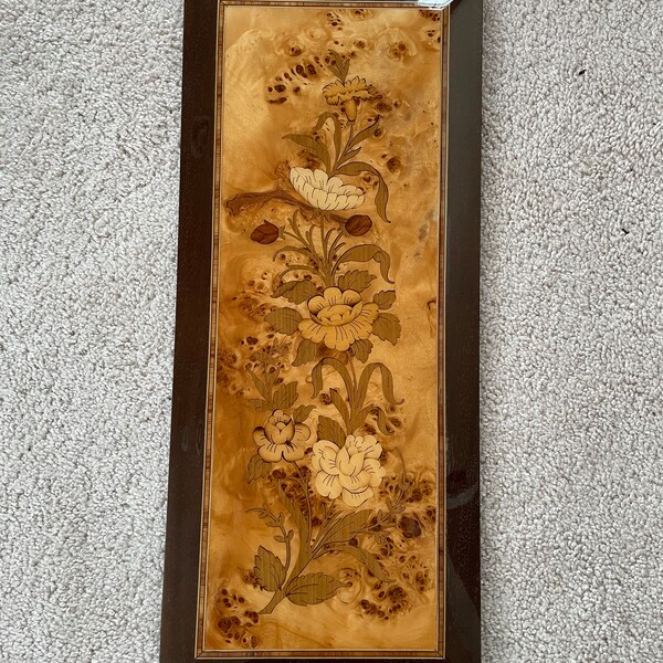 Large Vtg Italian Inlaid Wood Floral Wall Hanging Nottorno Intarsio