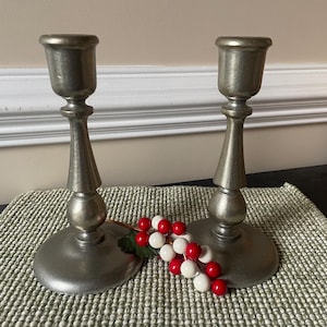 Pair of Pewtarex Candle Holders, Antique Pewter Style, Early American Decor Accents