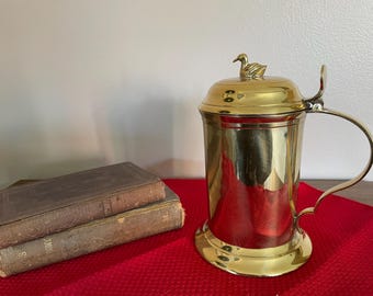 Enesco Brass Duck Vintage Tankard Beer Steins with Duck Hinged Lid