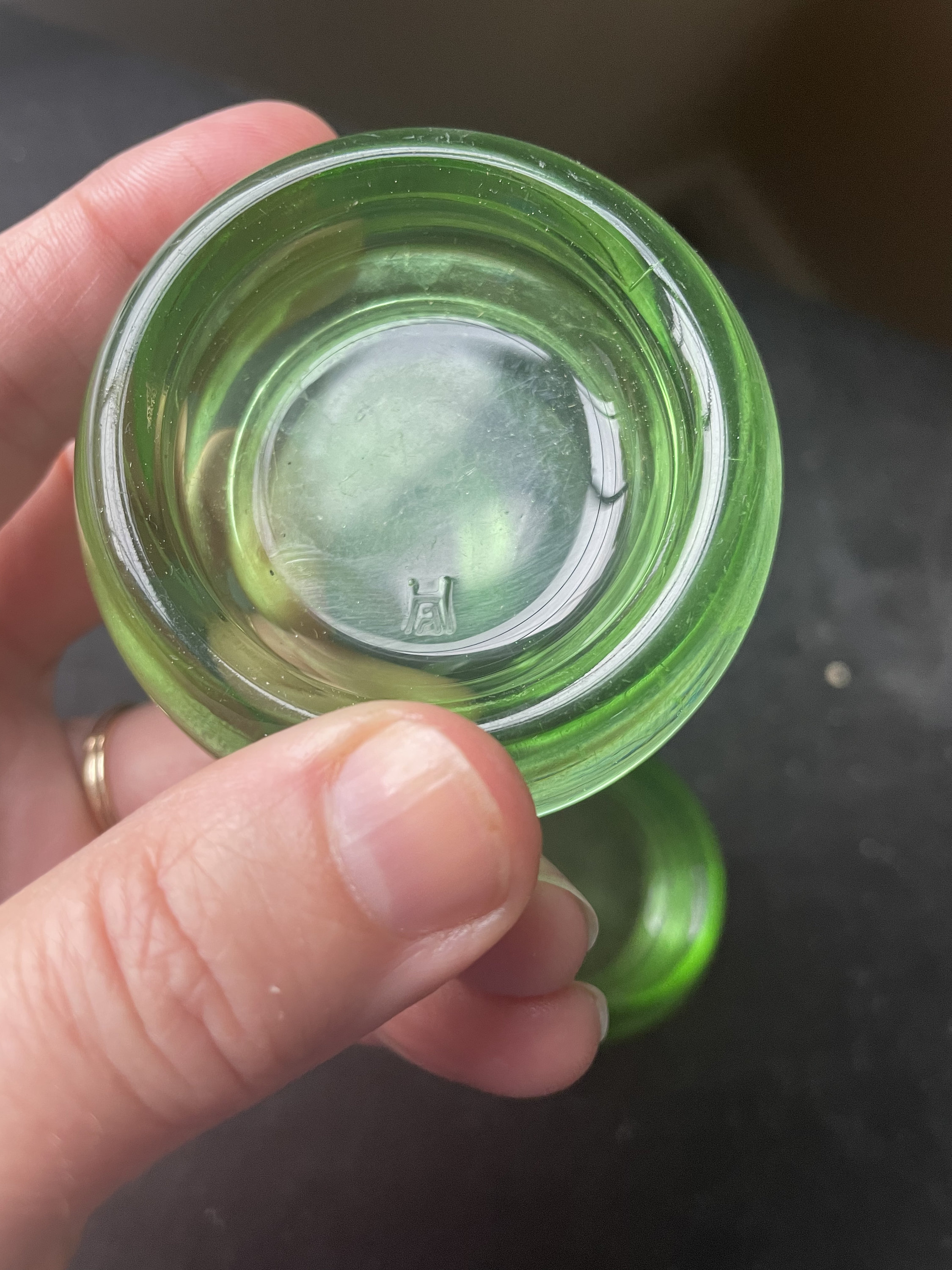 Set If 3 Hazel Atlas Green Glass Furniture Coasters Etsy