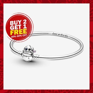 Moments Disney Stitch Biting Clasp Bangle,Sliver Bracelet,Charm Bracelet,Christmas Gifts