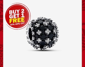 Sparkling Pavé Round Black Charm, Charms for Bracelet, Girl Dangle Charm, Patronus Charm, Best gifts For Christmas