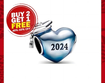 2024 New Blue Graduation Heart Charm, Charms for Bracelet, Girl Dangle Charm, Patronus Charm, gift for her