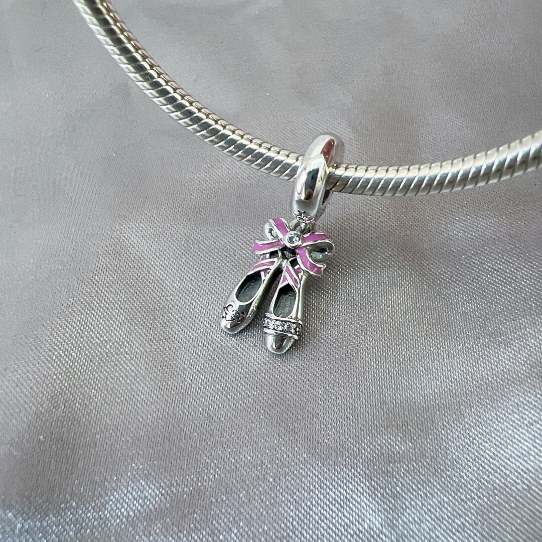 Pink Ribbon Ballet Shoes Dangle Charm, Charms for Bracelet, Girl Dangle