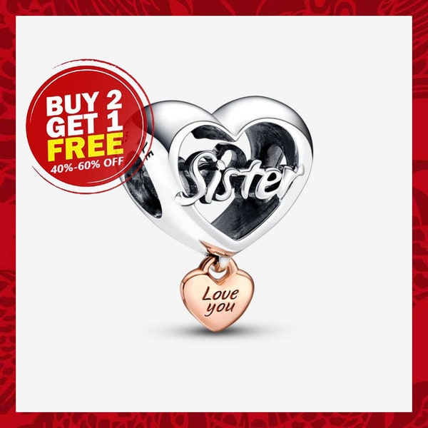 Love You Sister Heart Charm, Bedels voor armband, Girl Dangle Charm, Patronus Charm, Moederdagcadeaus