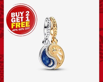 Two-tone Splittable Sun & Moon Dangle Charm, Charms for Bracelet, Girl Dangle Charm, Patronus Charm, Best gifts For Christmas