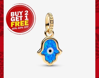 Opalescent Blue Hamsa Hand Dangle Charm, Charms for Bracelet, Girl Dangle Charm, Patronus Charm, Best gifts For Christmas