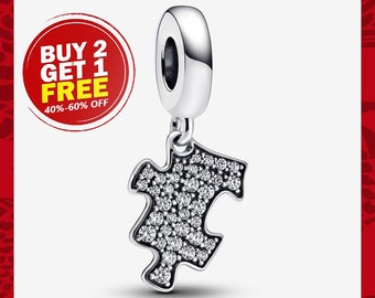 Sparkling Puzzle Piece Dangle Charm, Charms for Bracelet, Girl Dangle Charm, Patronus Charm, Valentine's Day Gifts