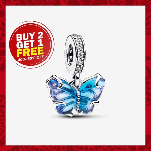 Blue Murano Glass Butterfly Dangle Charm, Charms for Bracelet, Girl Dangle Charm, Patronus Charm, Best gifts For Christmas
