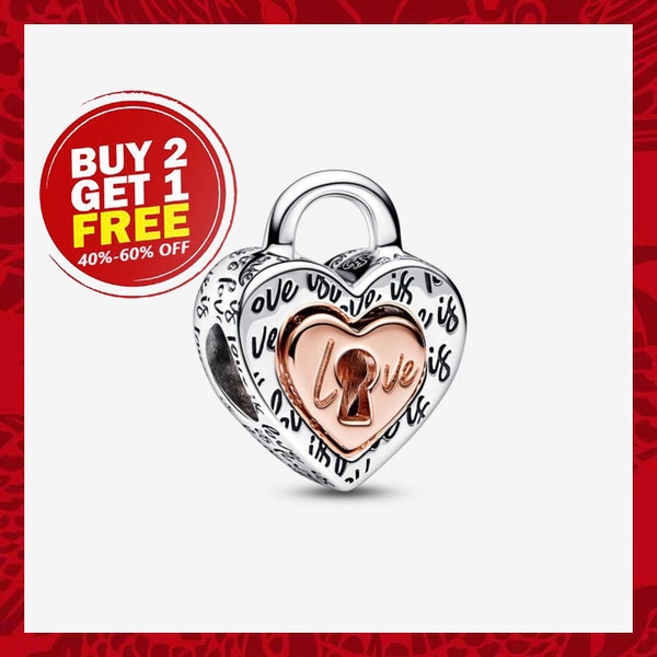 Two-tone Padlock Splittable Heart Charm, Charms for Bracelet, Girl Dangle Charm, Patronus Charm, Valentine's Day Gifts