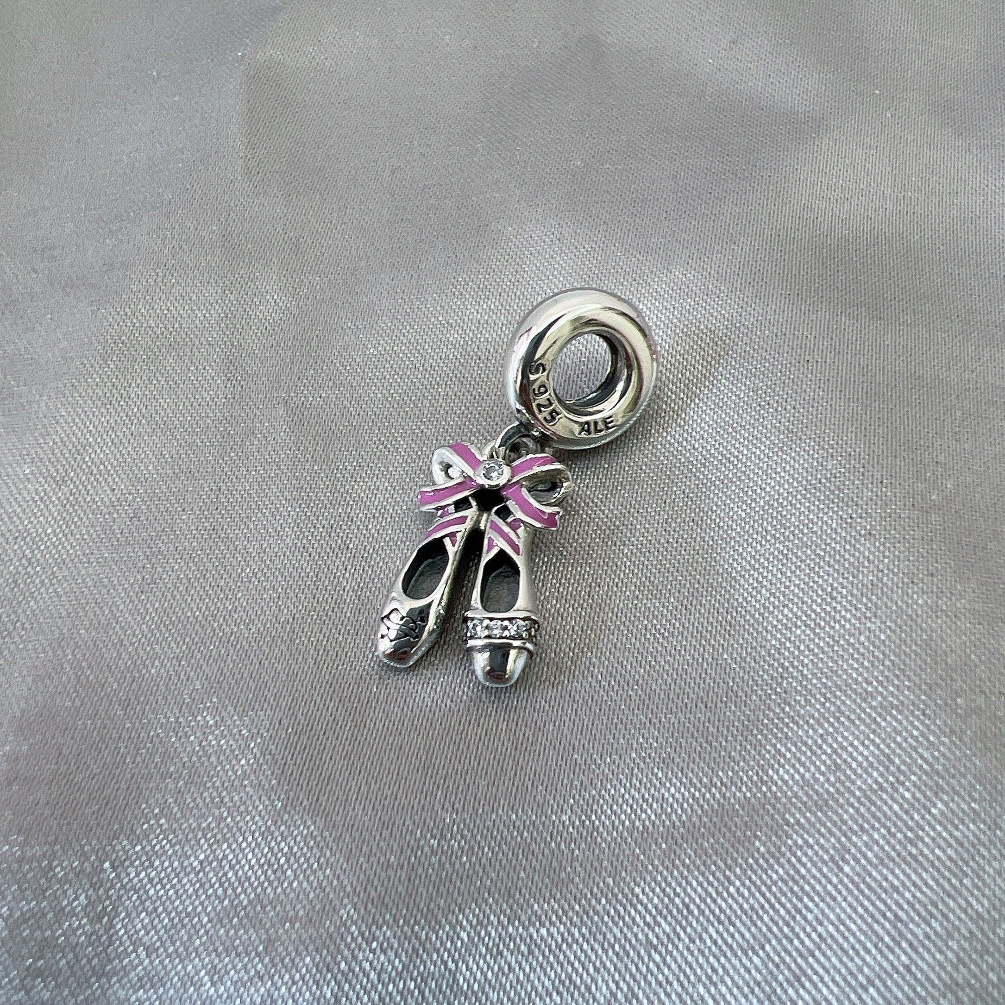Pink Ribbon Ballet Shoes Dangle Charm, Charms for Bracelet, Girl Dangle