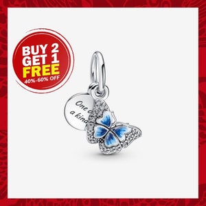 Mariposa azul y cita doble colgante encanto, encantos para pulsera, encanto colgante de niña, encanto patronus, mejores regalos para Navidad