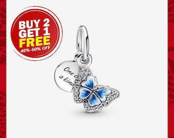 Blue Butterfly & Quote Double Dangle Charm, Charms for Bracelet, Girl Dangle Charm, Patronus Charm, Best gifts For Christmas