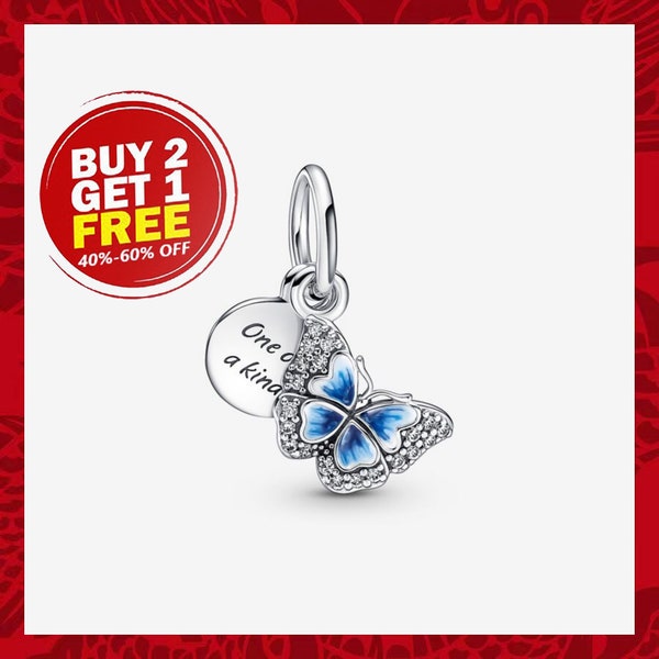 Blue Butterfly & Quote Double Dangle Charm, Charms for Bracelet, Girl Dangle Charm, Patronus Charm, Best gifts For Christmas