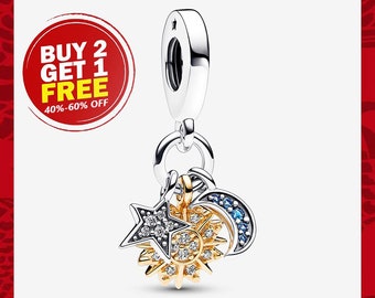 Two-tone Celestial Triple Dangle Charm, Charms for Bracelet, Girl Dangle Charm, Patronus Charm, Best gifts For Christmas