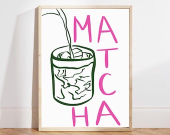 Matcha Wall Art Print – Iced Matcha Digital Download, Cute Cafe-Inspired Decor, Drink Art for Dorm, Apartment, Kitchen or Gift