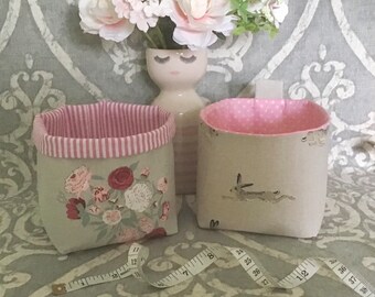 Fabric Baskets in Sophie Allport’s Pretty Peony and Hares Fabrics