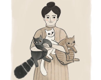 Mevrouw Hilly Kirkburton: Cat Lady, A4 Giclee Fine Art Print