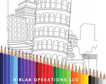 Leaning Tower or Pisa, Leaning Tower of Pisa Coloring Page, Instant Download